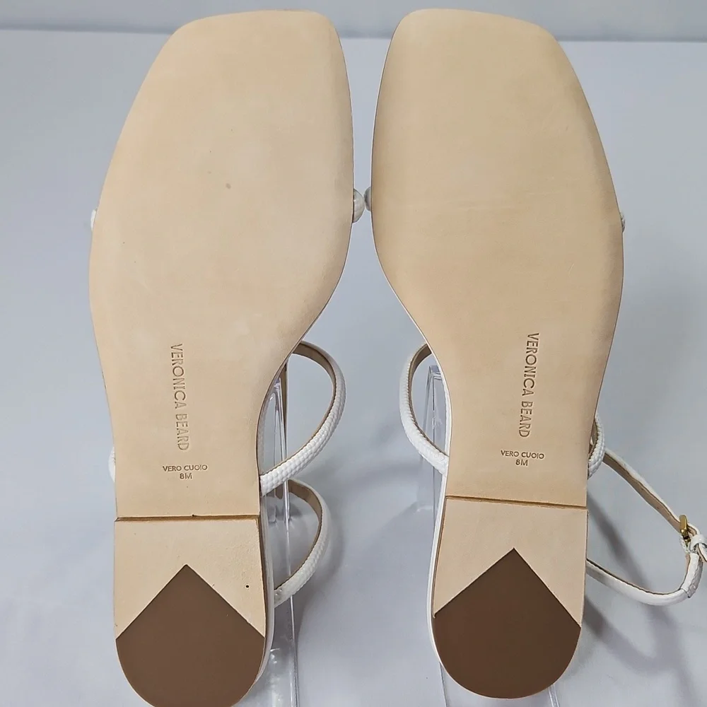 Veronica Beard Marbella lizard-embossed T-strap sandal  parchment white Sz 8 NWT - Picture 6 of 9